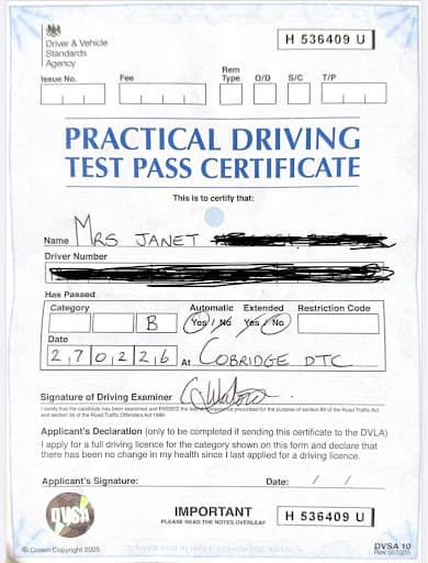 M A automatic driving lesson( instructor training) — Customer photo